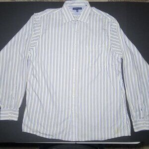 Tommy Hilfiger Mens Blue Green Striped Button Up Shirt Size 17.5 38 - 39